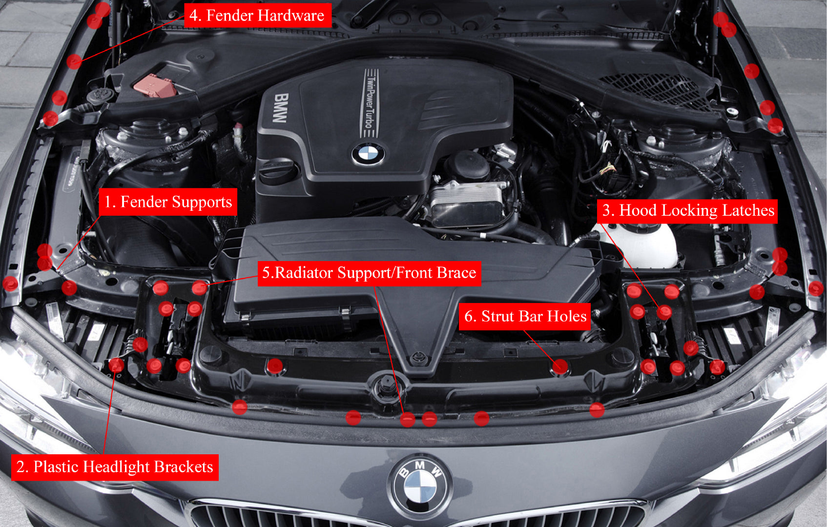 Titanium BMW 2/3/4 Series 2012-2020 Dress Up Hardware Kit (F22/F23/30/F31/F32/F33/F34/F35/F36)