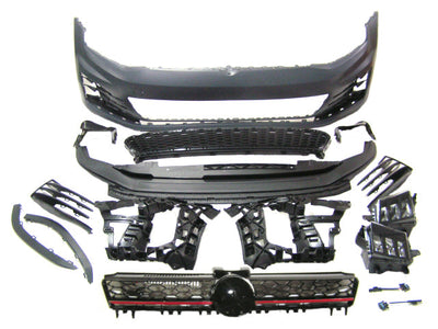 2013-2017 VolksWagen MK7 Golf GTI Front Bumper GTI STYLE NO PDC w/ LED FOG, Red Grille